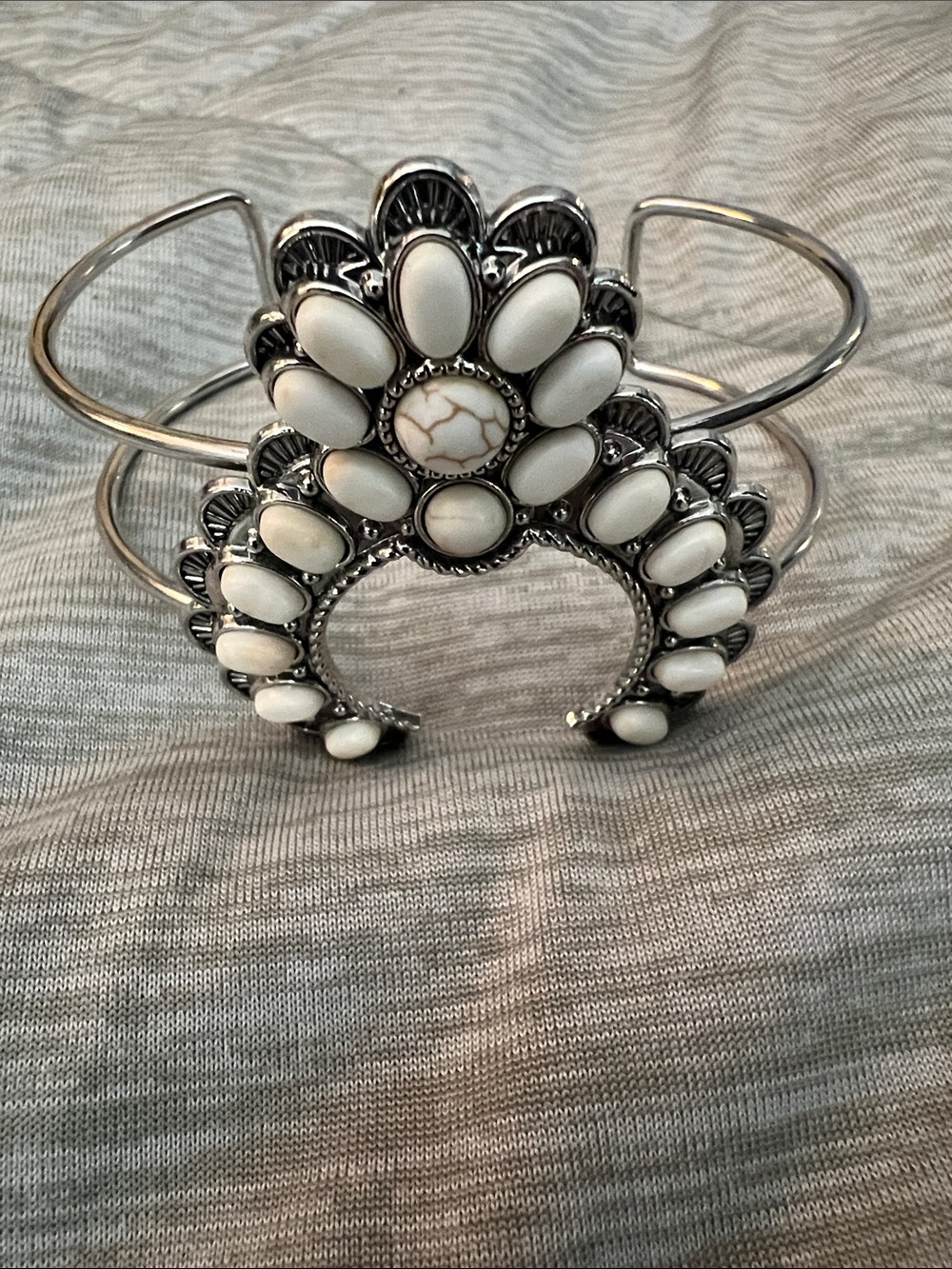 Paparazzi White Stone Silver-Tone Cluster Cuff Bracelet